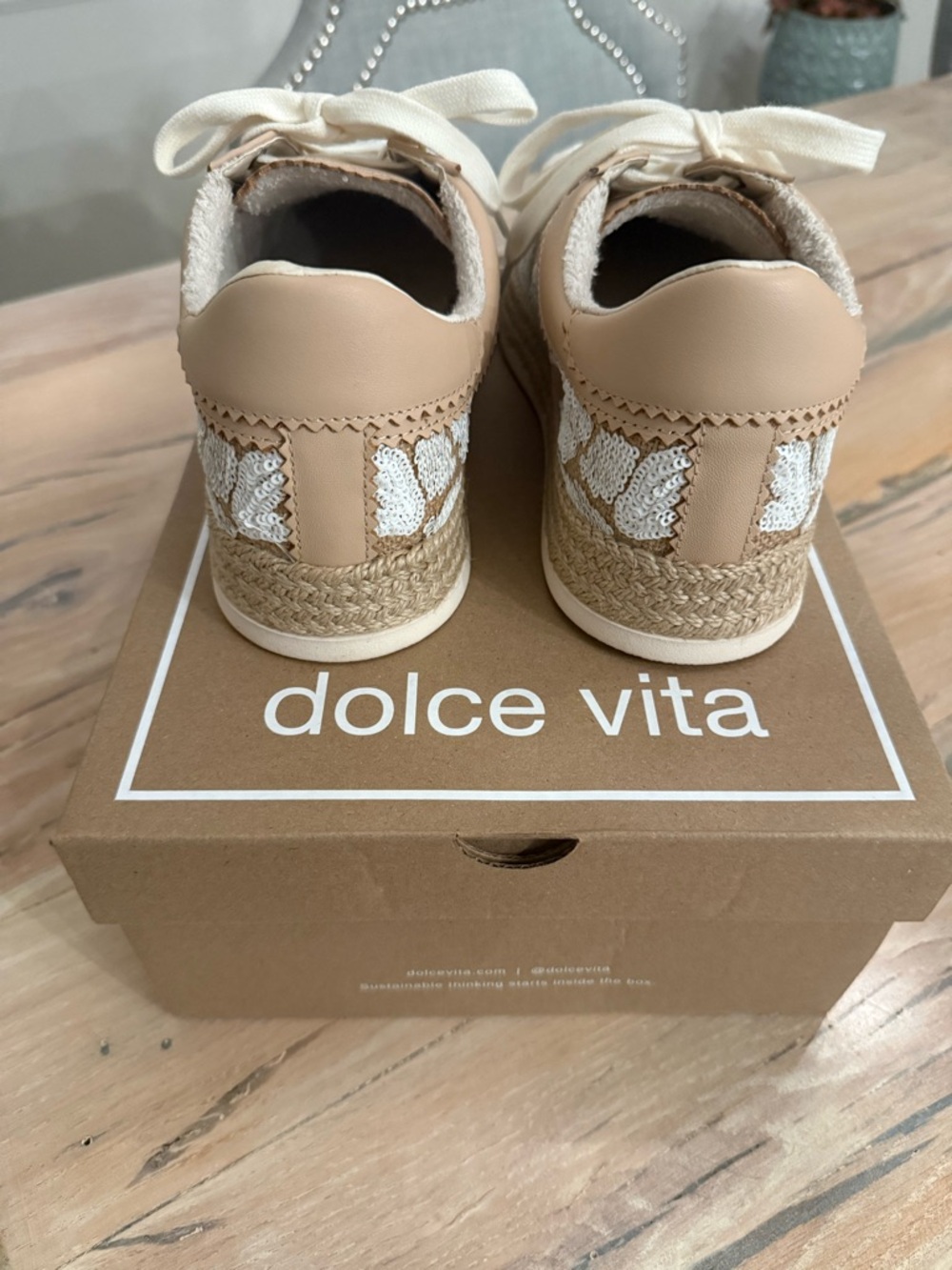 Dolce Vita Beige and White Floral Lace Espadrille Sneaker - Picture 7 of 8